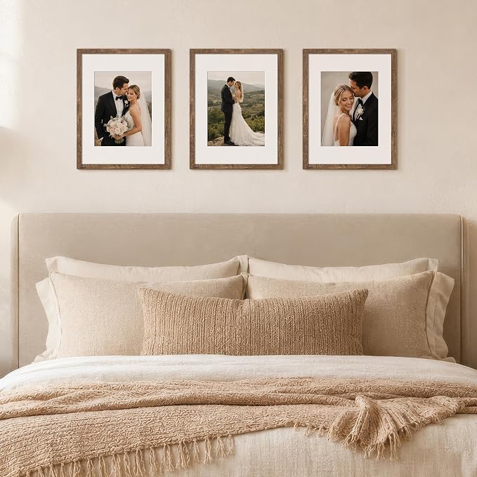 upsimples 12x16 Frame, Display Pictures 8.5x11 with Mat or 12x16 Without Mat, Wall Hanging Photo Frame, Rustic Brown, 1 Pack