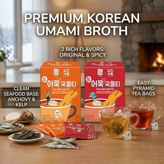 Korean Fish Cake Soup Tea Bags, Savory Anchovy Kelp Broth | 10 Tea Bags, Easy Soup Base for Tteokbokki, Udon, Hot Pot, Warm Eomuk Broth Drink, For Cooking