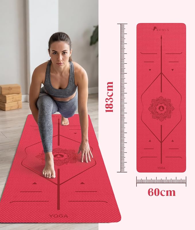 ROMIX Pro Yoga Mat Thick 6mm (1/4 inch), 72"L x 24"W Non-Slip Workout Mat with Alignment Lines, Large Yoga Mats for Women Men With Carry Bag, Exercise Mats for Home Workout Training Equipment