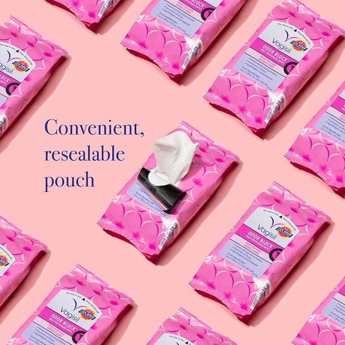 Vagisil Feminine Wash for Intimate Area Hygiene, pH Balance, Gynecologist Tested & Odor Block Daily Freshening Wipes for Feminine Hygiene in Resealable Pouch