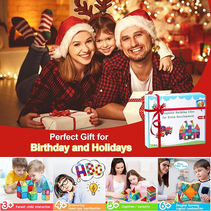 100PCS Magnetic Tiles Blocks for Kids Ages 3-5 4-8 with 2 Cars,STEM Learning Educational Preschool Magnet Building Toys for Toddlers,Christmas Birthday Gifts Toys for 3 4 5 6 7 8+ Year Old Boys Girls