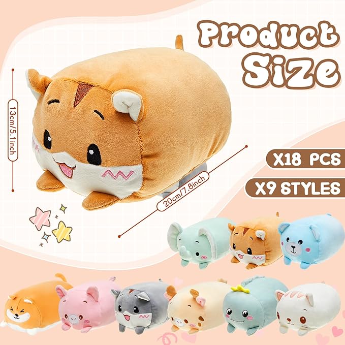 Leitee 18 Pcs Stuffed Animals Plush Bulk 8 Inch Cute Plushies Toys Plush Pillow for Boys Girls Birthday Gifts Box Toys for Classroom Prize, Party Favors for Kids (Groovy)