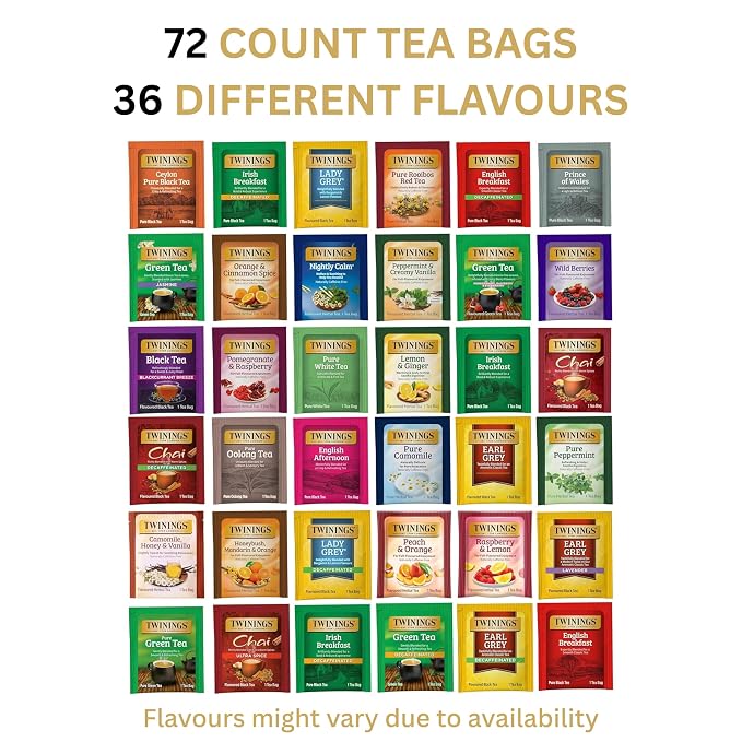 Twinings Tea Bags Sampler Assortment Variety Pack (72 Count) 36 Different Flavours Tea Lovers: Her, Him, Women, Men, Couples, Family, Friends, Coworkers