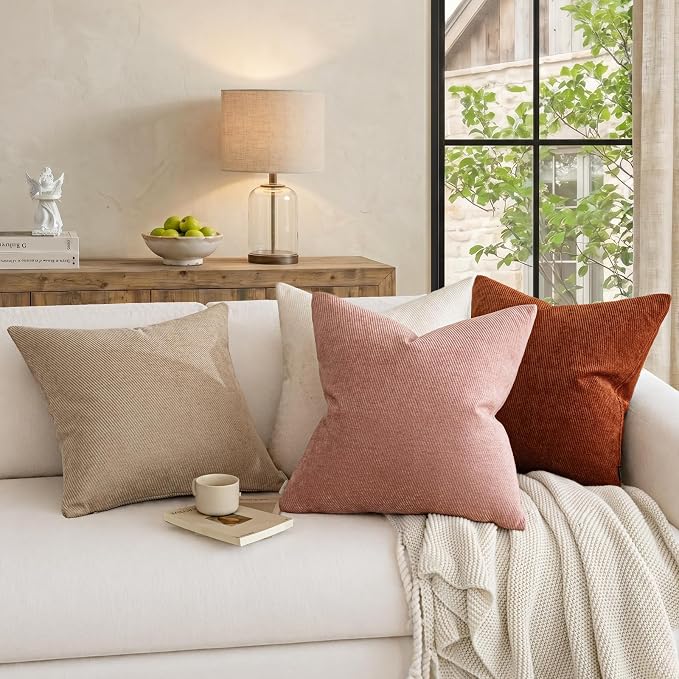 a moment Pack of 2 Decorative Chenille Throw Pillow Covers with Twill Cushion Covers for Sofa Living Room Couch Bed 18x18 Inch Blush Pink