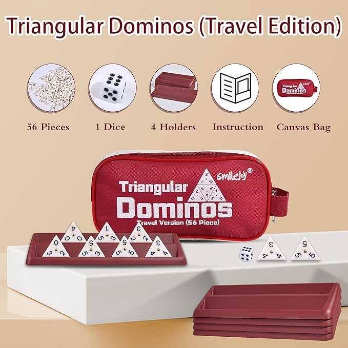 Smilejoy Triangle Domino,Triangular Domino Tiles with Brass Spinners Tabletop Game for Kids Ages 7 and Up, 56 Tiles, Classical Board Game, mathing Skill Trainning (2-4 Players)