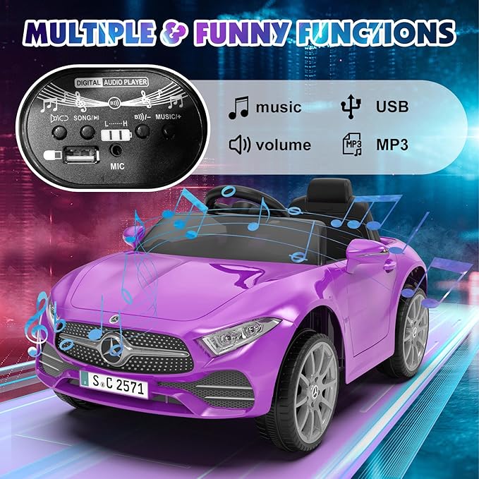 12V Kids Ride On Car with 2.4G Remote Control,Battery Powered Electric Car Ride On Vehicle Double Doors, Safety Belt,LED Light (SC-Purple)