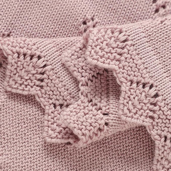mimixiong Cotton Baby Blanket Knitted Crochet Receiving Crib Nursery Swaddling Blankets for Newborn Baby Boy Girl with The Bunny Rattle (Dreamy Lilac)