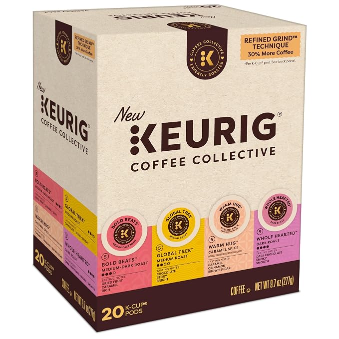 Keurig Coffee Collective Variety Pack, Bold Beats, Global Trek, Warm Hug, Whole Hearted, Single Serve Keurig K-Cup Pods, 20 Count