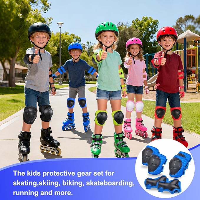 Kids/Youth Knee Pads and Elbow Pads Set with Wrist Guard 3 in 1 Kids Protective Gear Set for 3-14 Years for Skateboarding, Skiing, Cycling, BMX Biking, Running, Scooter