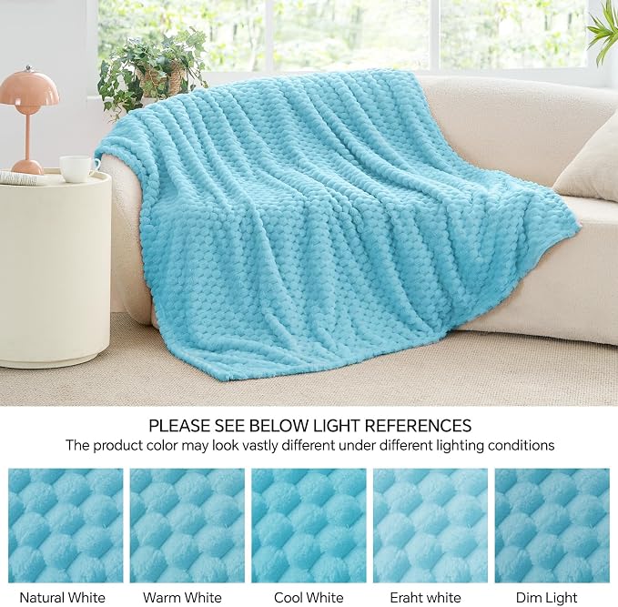 BEDELITE Light Blue Throw Blanket for Couch, Soft Gifts for Women, 50 * 60 | 3D Jacquard Decorative Fleece Blanket, Super Soft Plush Throws, Cute Birthday Gift for Women & Men, Suitable for All Seasons