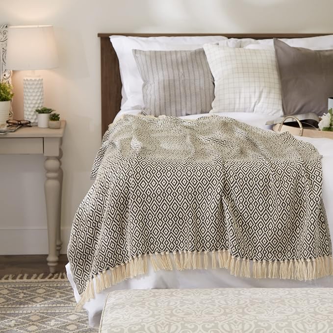 DII Rustic Farmhouse Double Diamond Woven Throw, 50x60, Mineral