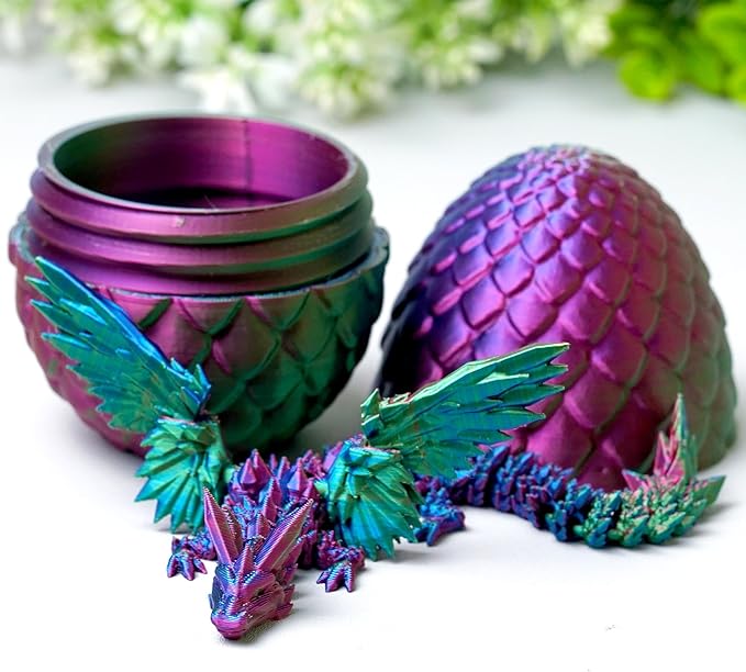 3D Printed Dragon Egg with Wing,Little Dragon Inside Egg,Flexible Realistic Articulated Animal Fidget Toys,Mystery Figurines Gifts for Easter,Executive Desk Funny Décor and Festival Collectible (RGB)