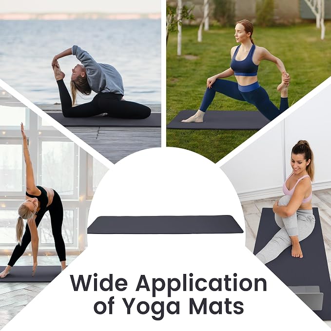 Peekabu 1 or 1/2 Inch Yoga Mat Thick Exercise Workout Mat with Extra Carry Strap Non-slip Fitness Mat Gym Pilates Mat for Stretching & Floor Home Workout Outdoor Training