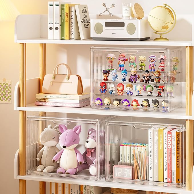 Clear Acrylic Figure Display Case for Collectibles 4 Layer Hobby Figurine Display Shelf Cases Stackable Display Boxes for Pop Mart, Funko Pop, Action Figures, Model, 2 Pack