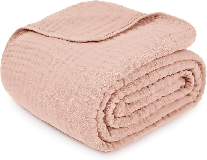 Comfy Cubs Adult Muslin Blanket 90x66” Twin Swaddle Blankets, Blush | 6 Layer Soft, Breathable & Lightweight Muslin Adult Blanket - Machine Washable & Designed in the US Bedding for All Seasons