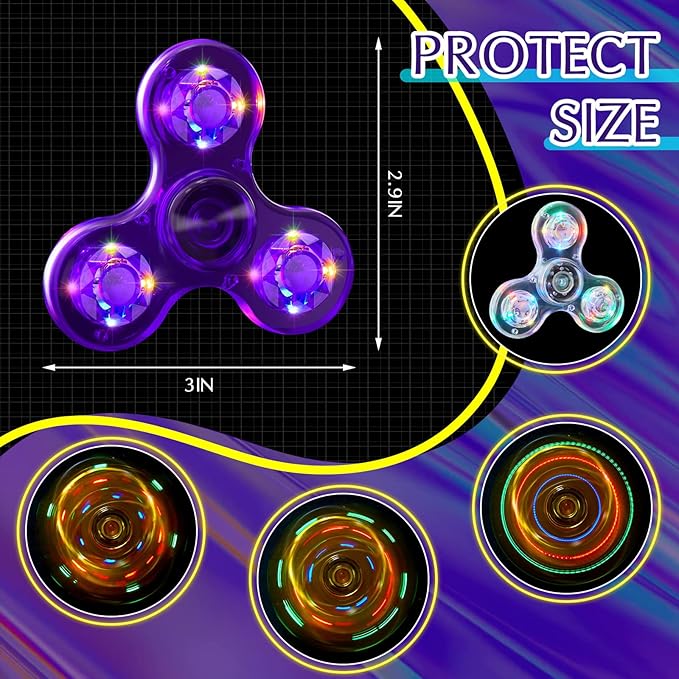 Lewtemi 20 Pcs Fidget Light up Spinners Bulk LED Hand Fidget Adults Glow in The Dark Spinners Party Birthday Gifts Goodie Bag Stuffers Back to School Classroom Prize Return
