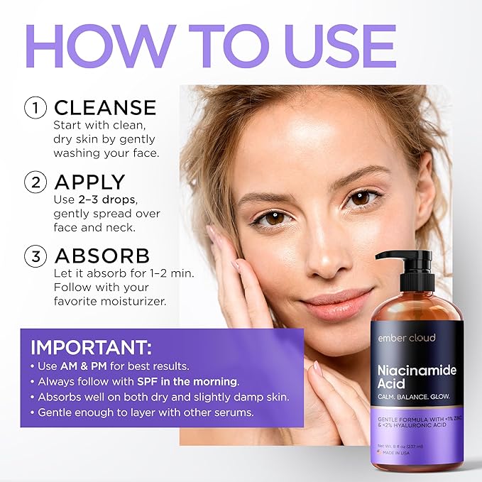 Niacinamide Serum for Face 10% with Zinc 1% Vitamin B3 Anti-Aging, Advanced Skin Care for Even Tone, Texture and Hydrating Cruelty Free 8 Oz