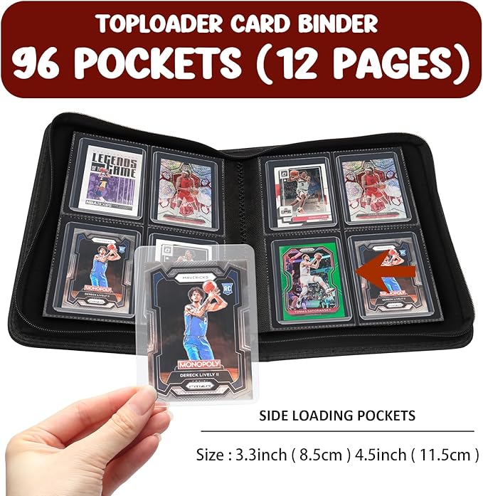 Toploader Binder 4 Pocket, Top Loader Card Storage Holds 96 Cards Top Loader Binder for Trading Cards 3" x 4" Rigid Card Holders and Sports Cards Organized