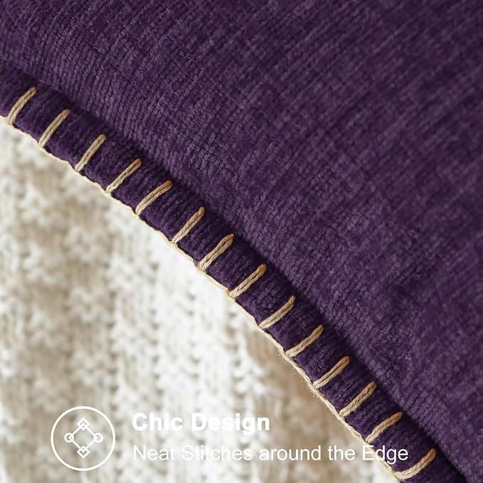 CaliTime Decorative Couch Throw Pillow Covers 18 X 18 Inches Plum Purple | Pack of 2, Cozy Chenille Cushion Cases, Cotton Thread Stitching Edges, for Sofa Bed Living Room Farmhouse