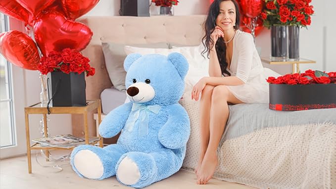 MorisMos Giant Teddy Bear Stuffed Animal 3ft,36'' Big Bear for Kid,Large Stuffed Bear for Baby Shower, Teddy Bear for Girlfriend Boyfriend Wife Mother Fiancée Valentine's Birthday, Blue