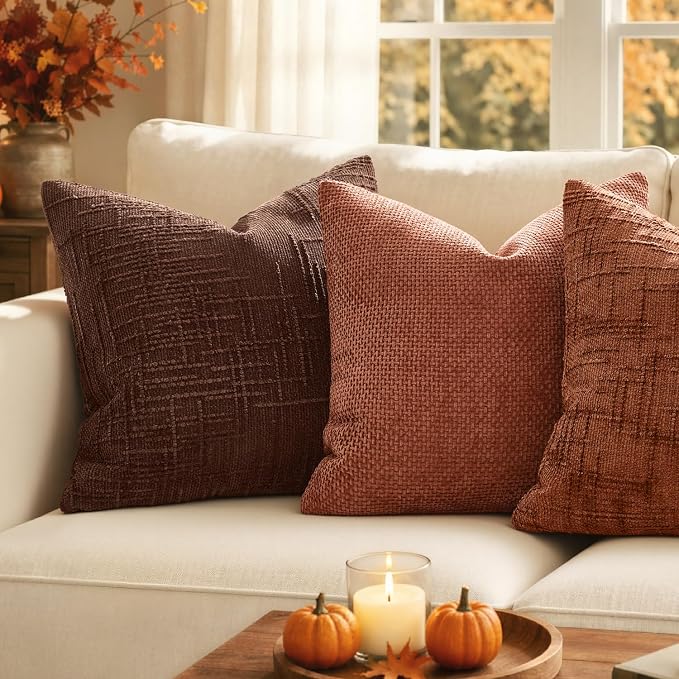 MIULEE Chenille Textured Throw Pillow Covers Terracotta 20x20 Set of 2 | Slubby Decorative Pillows, Boho Farmhouse Rustic Home Decor, Modern Neutral Cushion Covers for Couch Sofa Bed Living Room