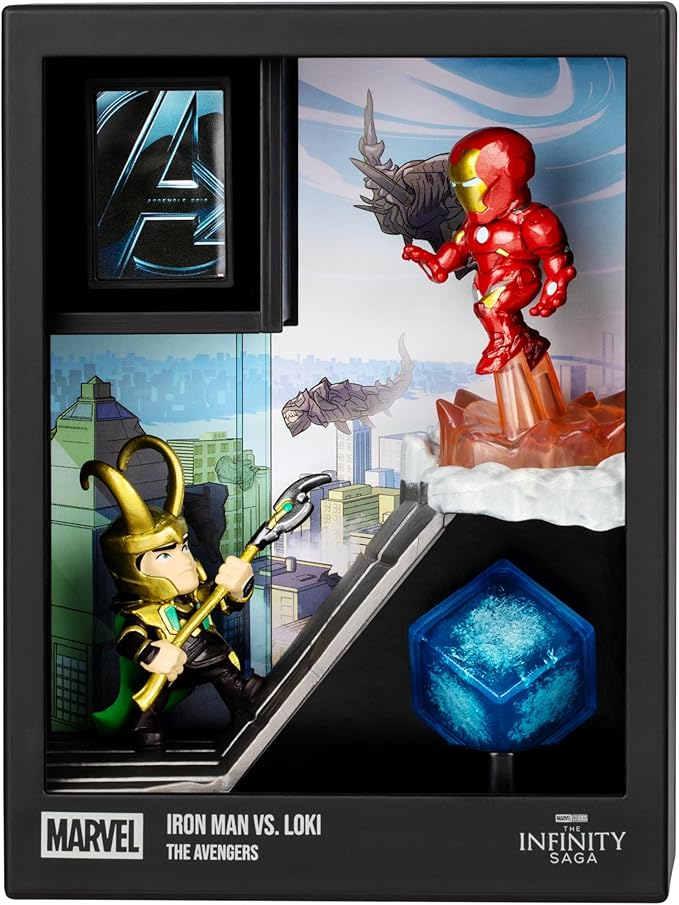 FANDROP MV04-Mavel Studios' The Avengers - Iron Man VS. Loki, FANDROP Combines an Epic Diorama, Artifacts & Scene Marker Creating A Display to Enhance Any Marvel Collection, 4 to Collect