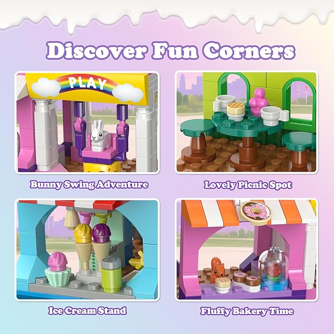 HOGOKIDS 3 Modes Girls Park Building Set - Friendship City Park Building Blocks Toy Set, Friends DIY Building Toys with Ferris Wheel, Spinning Carousel, Slide | Gifts for Girls Boys Age 8 9 10 11 12+