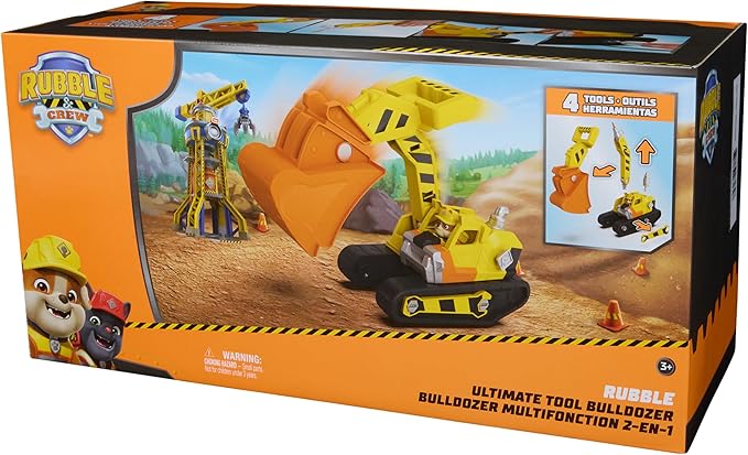 Rubble & Crew Rubble's Ultimate Tool Bulldozer Vehicle, Toy Truck with Action Figure, PAW Patrol Kids Toys for Boys & Girls Ages 3 and Up