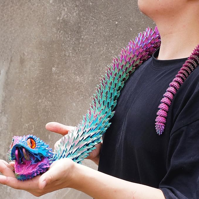 Super Large 3D Printed Snake with a Movable Mouth,47.4inch,Flexible Realistic Articulated Animal Fidget Toys,Mystery Figurines Gifts,Executive Desk Décor and Festival Collectible (colorfulA)