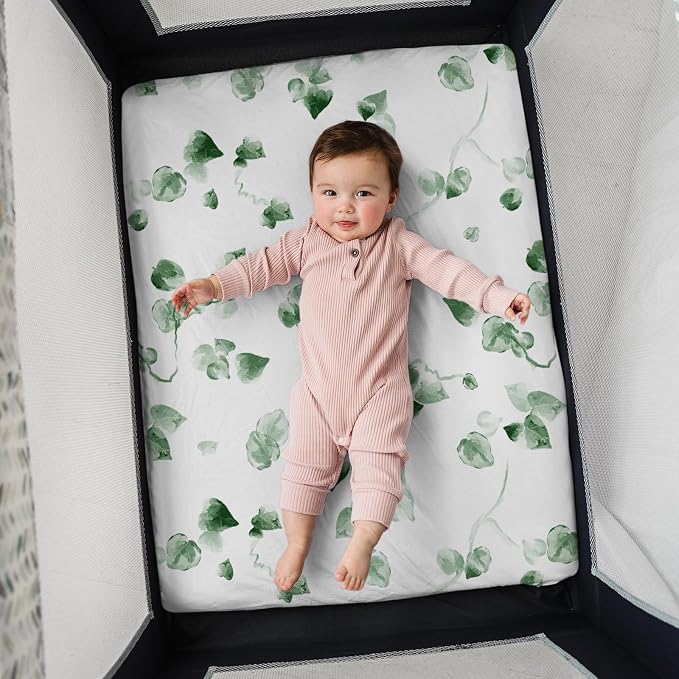 Pack n Play Sheets, BROLEX 2 Pack Mini Crib Sheets,Stretchy Portable Fitted Playard Sheet Set, Convertible Playard Mattress Cover,Ultra Soft Breathable Material,Exotic & Flora