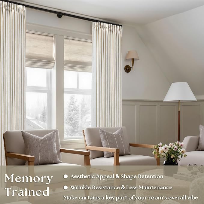 Pinch Pleated Linen Curtains 94 Inches Long for Living Room 2 Panel Set Cream Ivory Light Filtering Pinch Pleat Hooks Rings Back Tab Neutral Boho Farmhouse 94 Inch Curtain Drapes for Bedroom Window