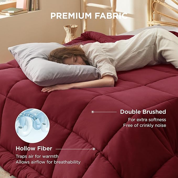Bedsure Comforter Duvet Insert - Quilted Comforters Full Size, All Season Duvet, GentleSoft Down Alternative Bedding Blanket, with 8 Tabs, Gifts for Women/Men, Red, Full 86 x 82 Inches