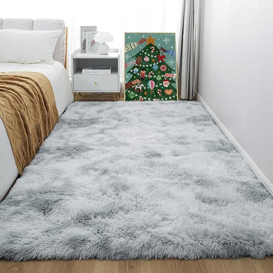 4x6 Light Grey Fluffy Shag Rug for Bedroom, Plush Washable Carpet | Area Rug for Living Room, Kids Nursery, Boys Dorm Room, Non Slip Shaggy Floor Carpet