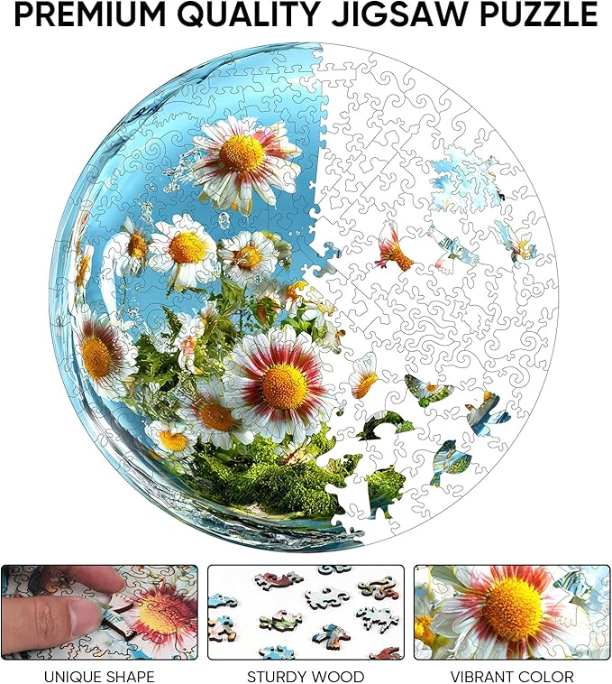 Ixfyloop Wooden Puzzles for Adults Wood Puzzles Adult Daisy Puzzle Wood Puzzles for Adults Wooden, Flower Puzzle Adult Wooden Puzzles,Unique Design Birthday Gift 200 Pieces 11.2 X11.2 Inch