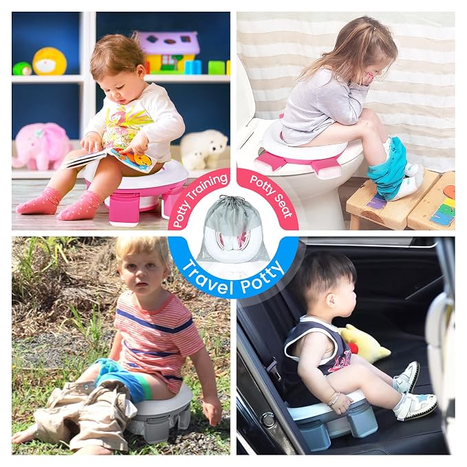 Orzbow Portable Potty Training Toilet, Travel Potty Seat for Toddler Boys Girls with Splash Guard, Potty Training Essentials, Foldable, Includes Free Travel Bag and 40 Liners, Indoor/Outdoor Use, Pink