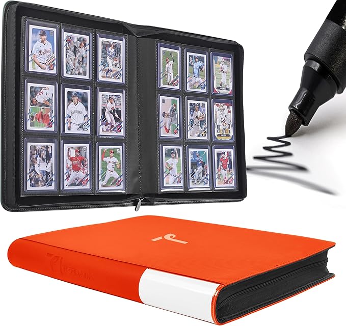 Top Loader Binder for Cards, 9 Pocket, Holds Up to 360 Toploaders with Ringless 20 Double-Sided Sleeves, Side Loading Top Loader Card Binder with Zipper for Trading Sports Cards in 3" x 4" Toploaders