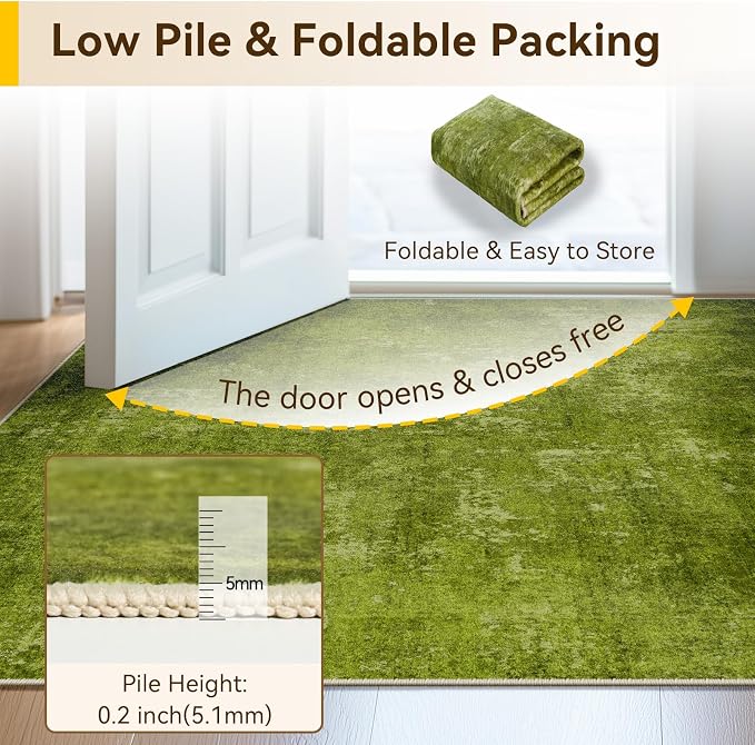 RELEANY Washable 5'x7' Abstract Area Rug for Living Room Grass Green | carpet for bedroom, kitchen, office, hallway and entryway, printed pattern, non-slip, soft, stain-resistant, easy to clean