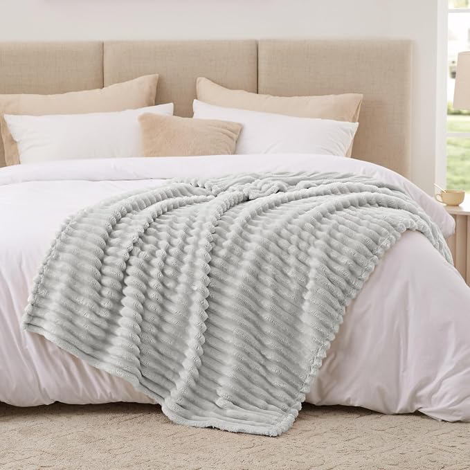EXQ Home Gentle Soft Fleece Throw Blanket – Cozy Lightweight Blanket for Couch Bed – All-Season Warm Fuzzy Flannel Blanket for Women Mom Her – Gifts for Birthday(60"x80",Light Grey)