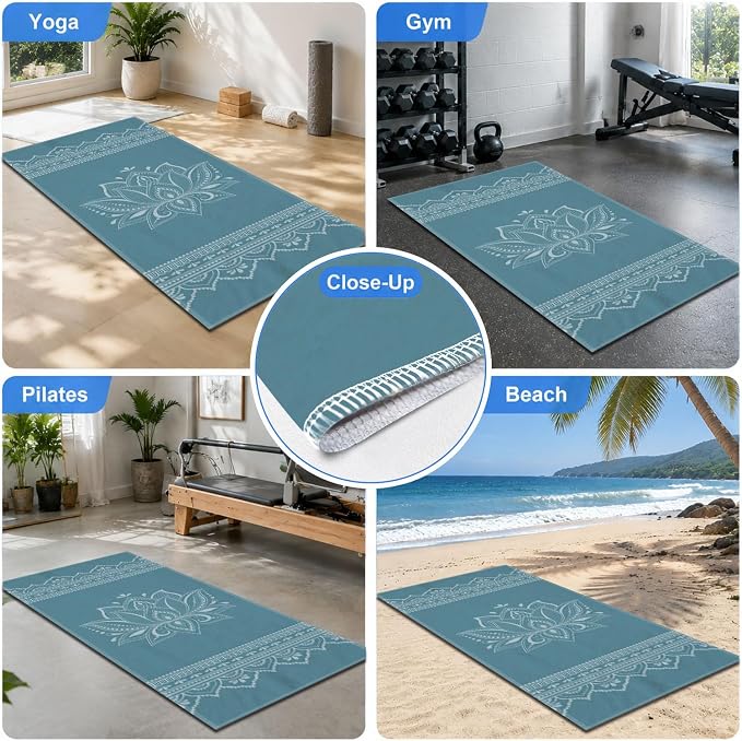 Yoga Mat Towel, Hot Yoga Non Slip with 4 Corner Pockets, 74 x 26 in | Soft Absorbent Microfiber With Four Corner Pockets, Fits Over Yoga Mats For Hot Yoga, Pilates, Gym, And Travel