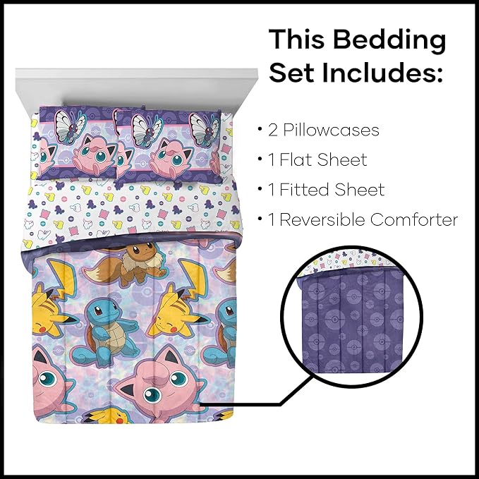 Northwest Pokemon Full Sized Bed in a Bag Set, Anime Kids Bedding, Boys and Girls Blankets, Friendly Battle