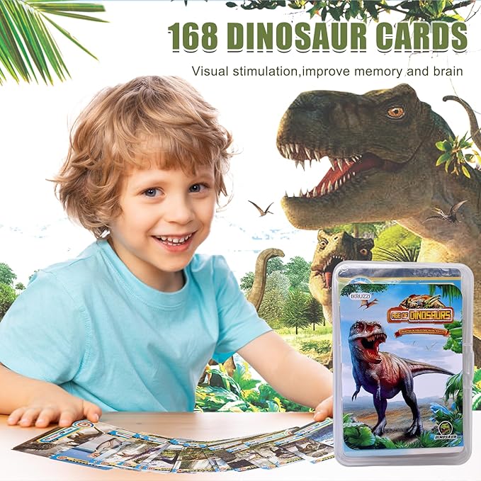 Dinosaur Flash Cards, 42 PCS Collectible Dinosaur Trading Cards for Kids, Prehistoric Animals Educational Learning