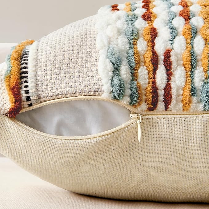 ANRODUO Boho Decorative Throw Pillow Covers Brown Stripe 20x20 Pack of 2 | Throw Pillow Covers, Farmhouse Cushion Case, Chenille Pillow Cases, Pillow Covers, Accent Neutral Pillowcase for Couch Bed