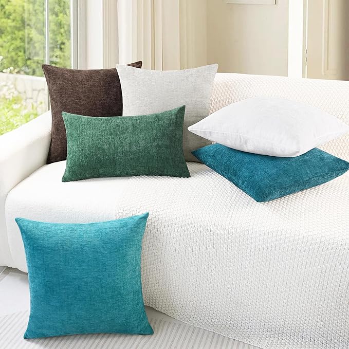 CaliTime Decorative Couch Throw Pillow Covers 26 X 16 Inches Coffee | Pack of 2, Cozy Chenille Cushion Cases for Sofa Bed Living Room Farmhouse Home