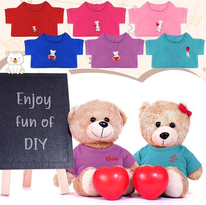 10 Pcs Stuffed Bear Tee Shirt Stuffed Animal Clothes Bear Basic Sublimation Blank T Shirt Classic Plush Bear T Shirt Easy to Wear Fit 14-18 Inches Stuffed Dolls