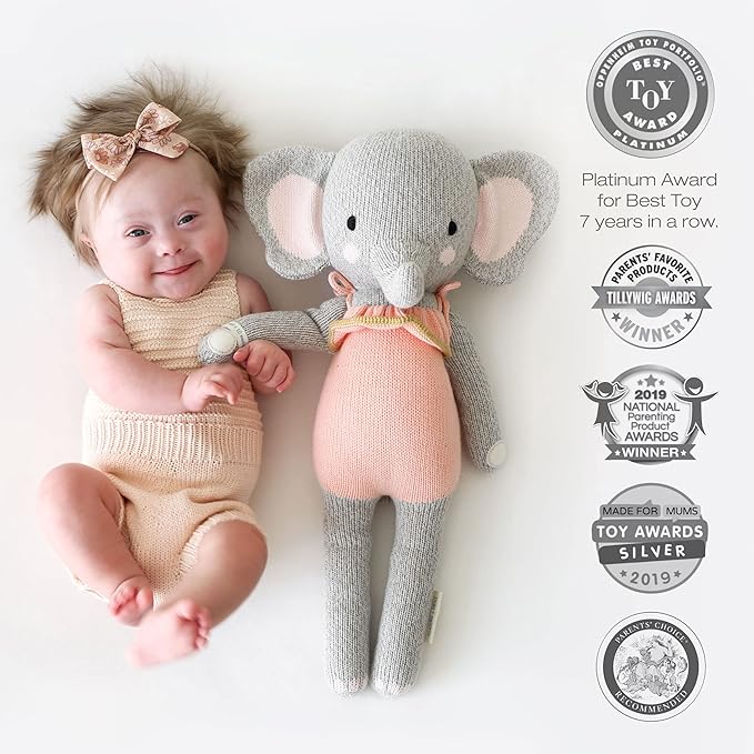 cuddle + kind Eloise The Elephant Regular 20" Hand-Knit Doll – 1 Doll = 10 Meals, Fair Trade, Heirloom Quality, Handcrafted in Peru, 100% Cotton Yarn