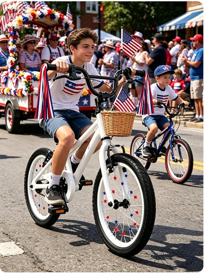 PLATT Kid's Bicycle Handlebar Streamers Colorful Ribbons Tassel for Girls Boys Bicycle Handlebar Scooter Handgrip (1Pair) (Red, white and blue stars)