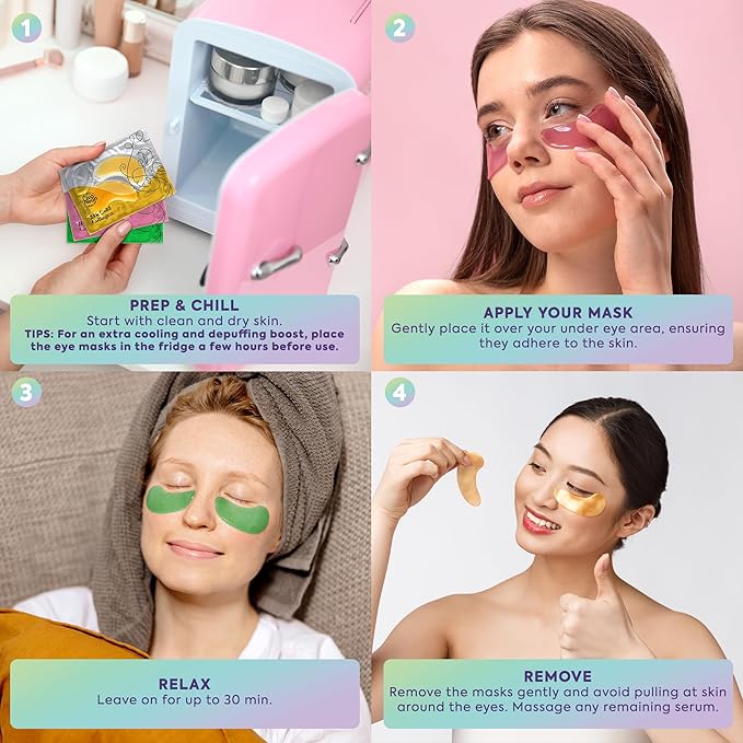 LivaClean 24k Gold Under Eye Patches - 60 Undereye Masks - Collagen Eye Patches for Puffy Eyes and Dark Circles - 3 Active Formulas, Hyaluronic Acid, Collagen, and Aloe Vera for Tired, Puffy eyes