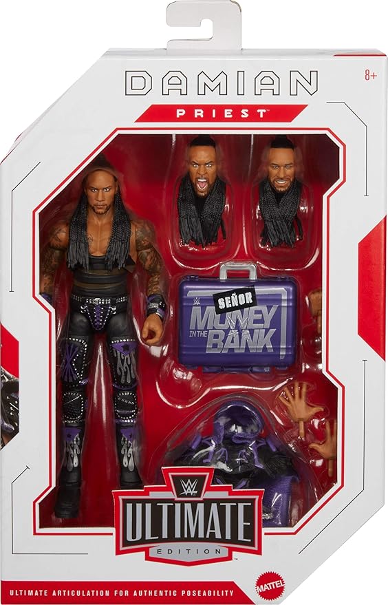 Mattel WWE Ultimate Edition Action Figure & Accessories, 6-inch Damian Priest Collectible Set, Swappable Heads & Hands, 30 Articulation Points