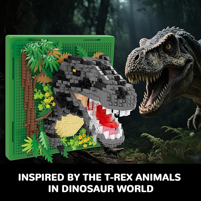 Dinosaur Animal 3D Wall Art Micro Mini Building Blocks Set, Unique Home Wall Decor or Table Display, No Compatible with Lego Set, Ideal Gift Toy for Adults Boys Girls (1263 PCS)
