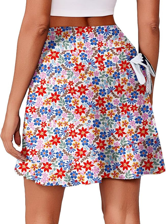 PINSPARK 18" Golf Skorts for Women with 6 Pockets Ruffle Athletic Skort | Above the Knee,High Waist,UPF 50+,4-way Stretch,Lightweight,Ruffle Hem,Tennis,Casual,Work,Pickleball